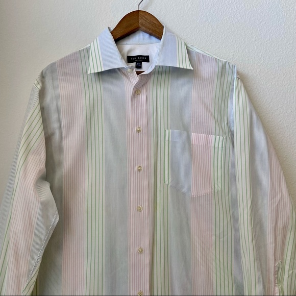 🆕 Ted Baker Button Down Dress Shirt - White w/ Pastel Stripes - Picture 4 of 10